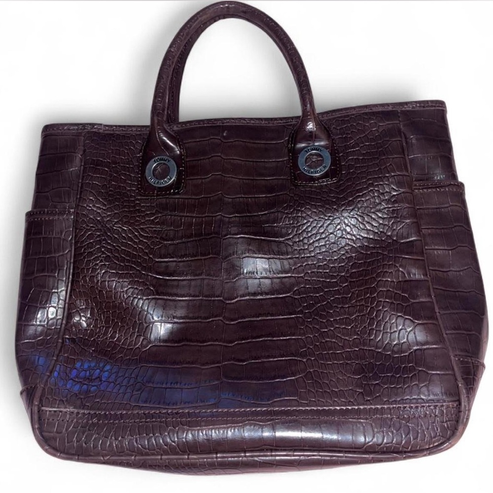 Vintage Tommy Hilfiger crocodile-embossed leather tote bag